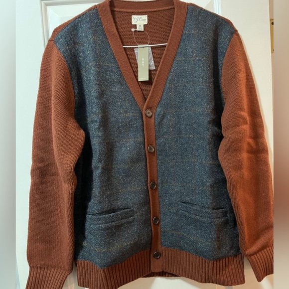 NWT J.Crew Wool V Neck Cardigan Sweater With Harris Tweed Deep Redwood M - Picture 11 of 11